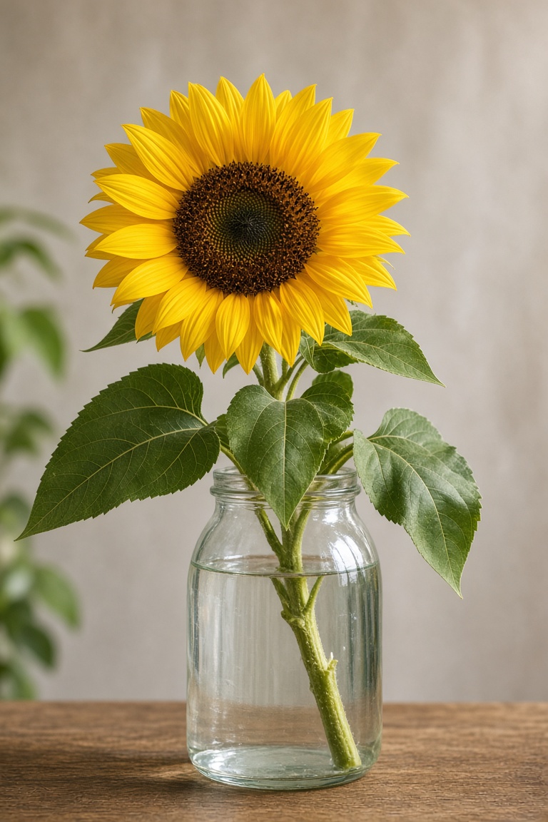 a yellow sunflower in a glass vase