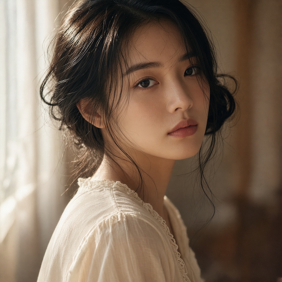 young east asian woman, elegant portrait…