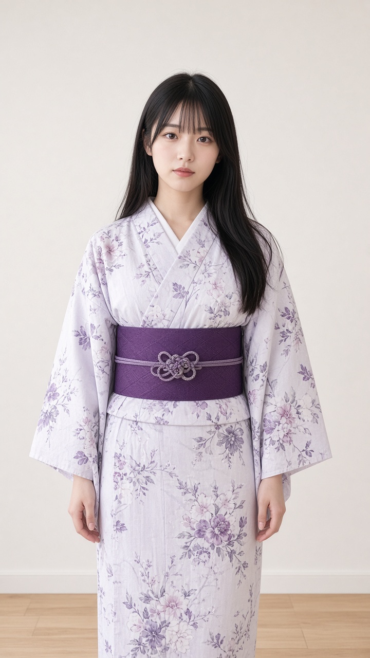 生成一個日本女生穿和服只到腰下的正面全身照