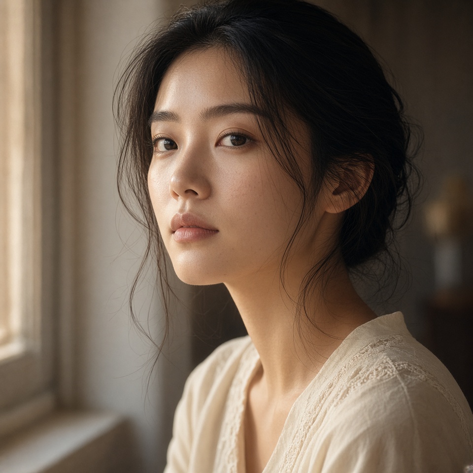 young east asian woman, elegant portrait…