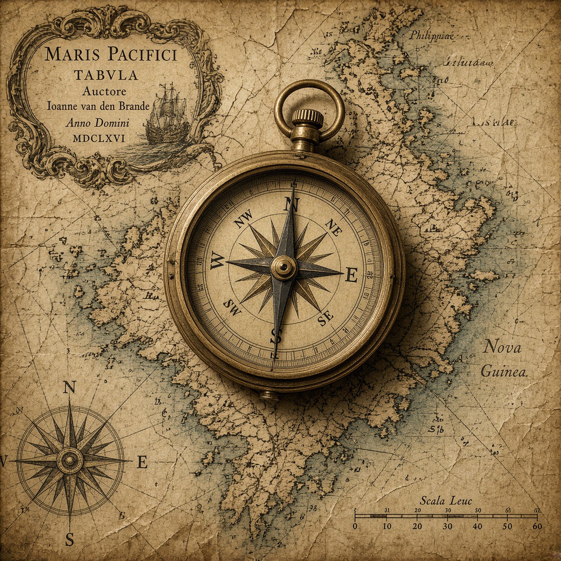 a golden compass on an old map