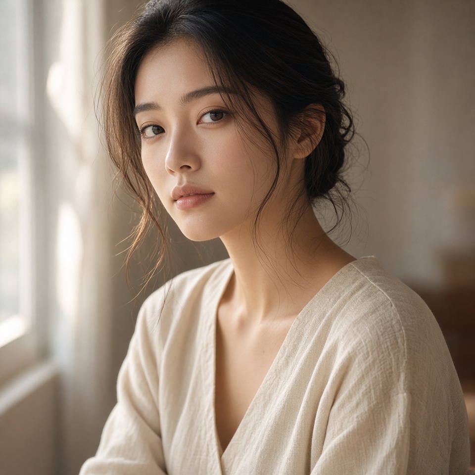young east asian woman, elegant portrait…