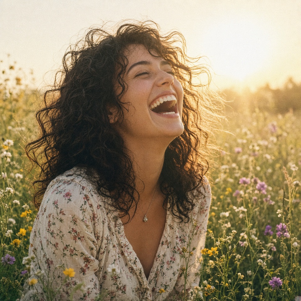 young woman laughing, natural curl hair,…