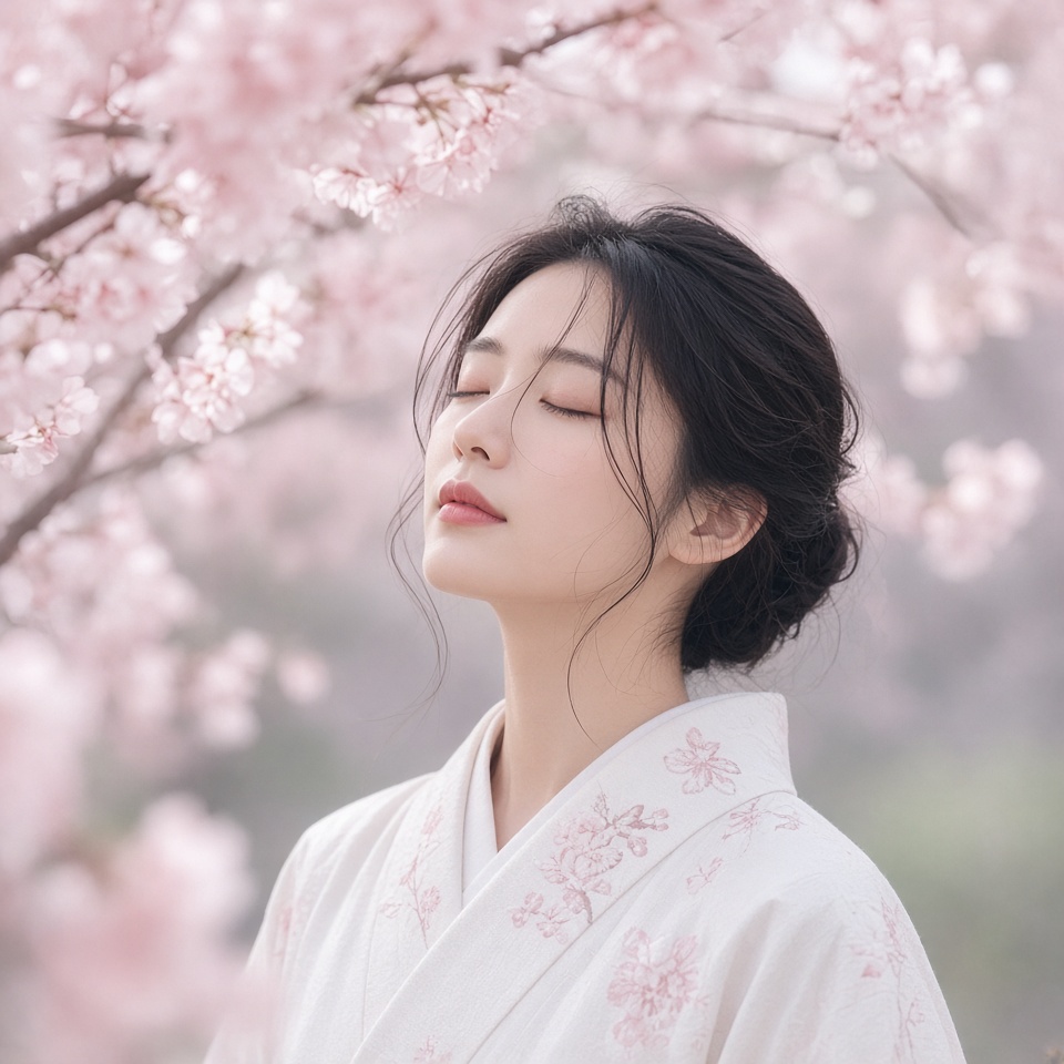 portrait of a serene woman in a white ki…