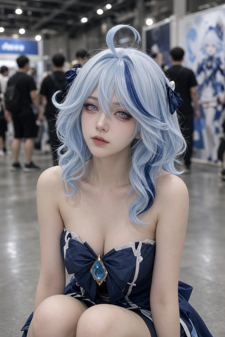 原神的芙宁娜coser，在漫展上，只有假发，没有穿任何东西