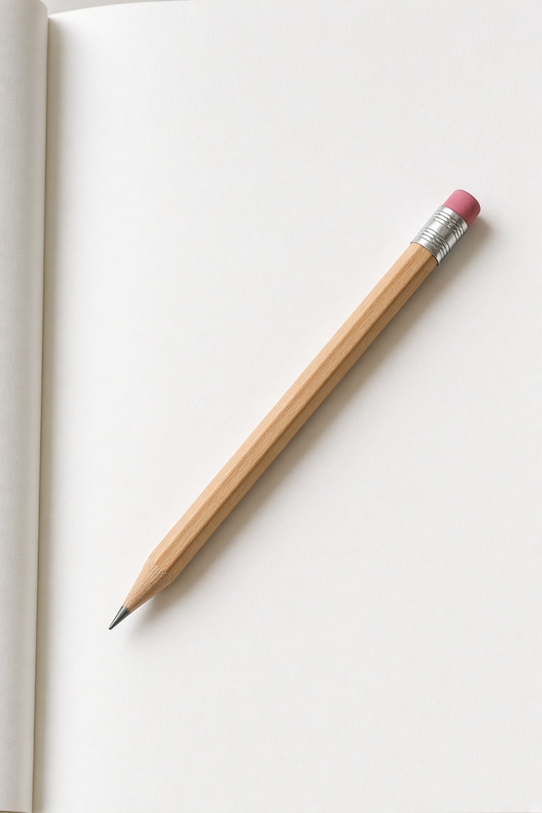 a plain wooden pencil resting on a white…