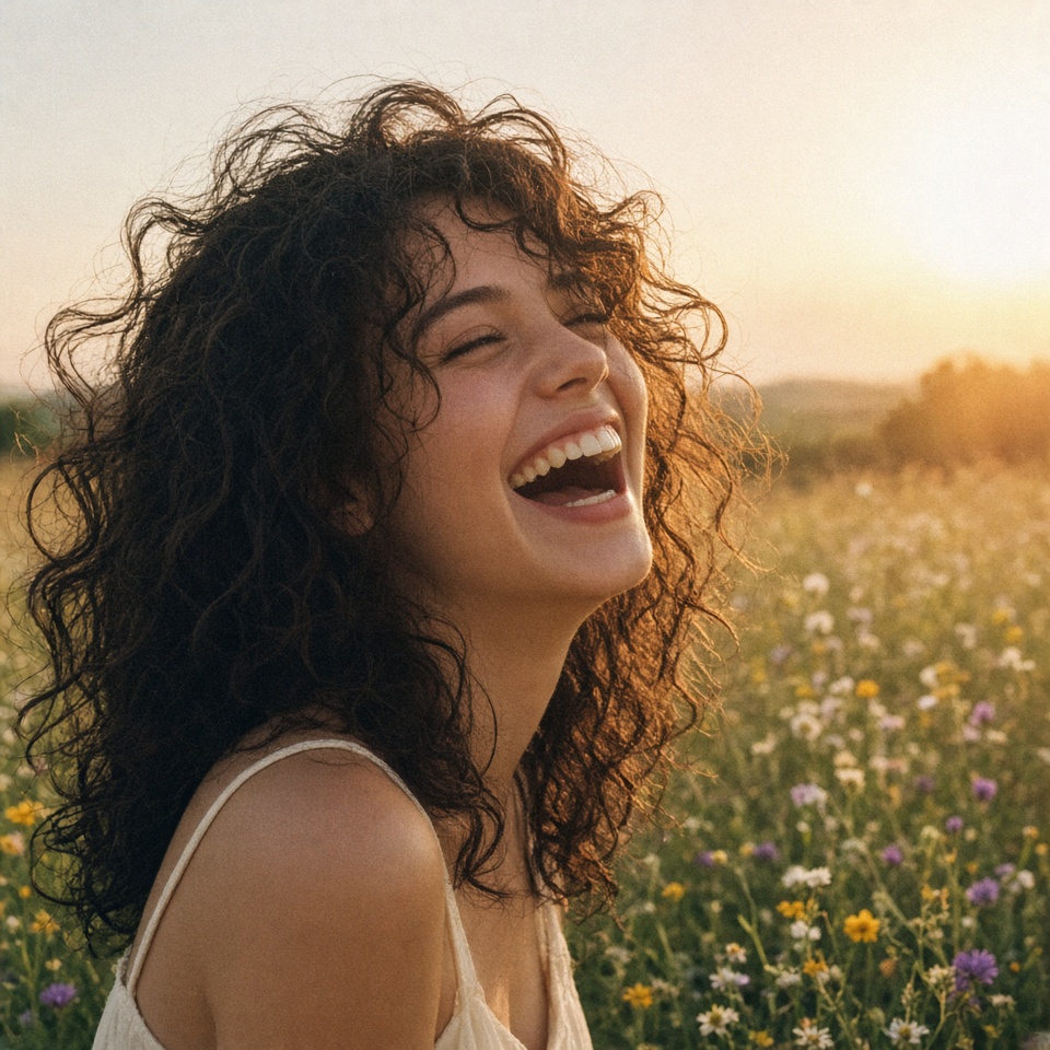 young woman laughing, natural curl hair,…