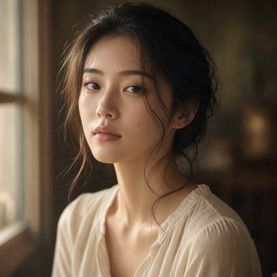 young east asian woman, elegant portrait…