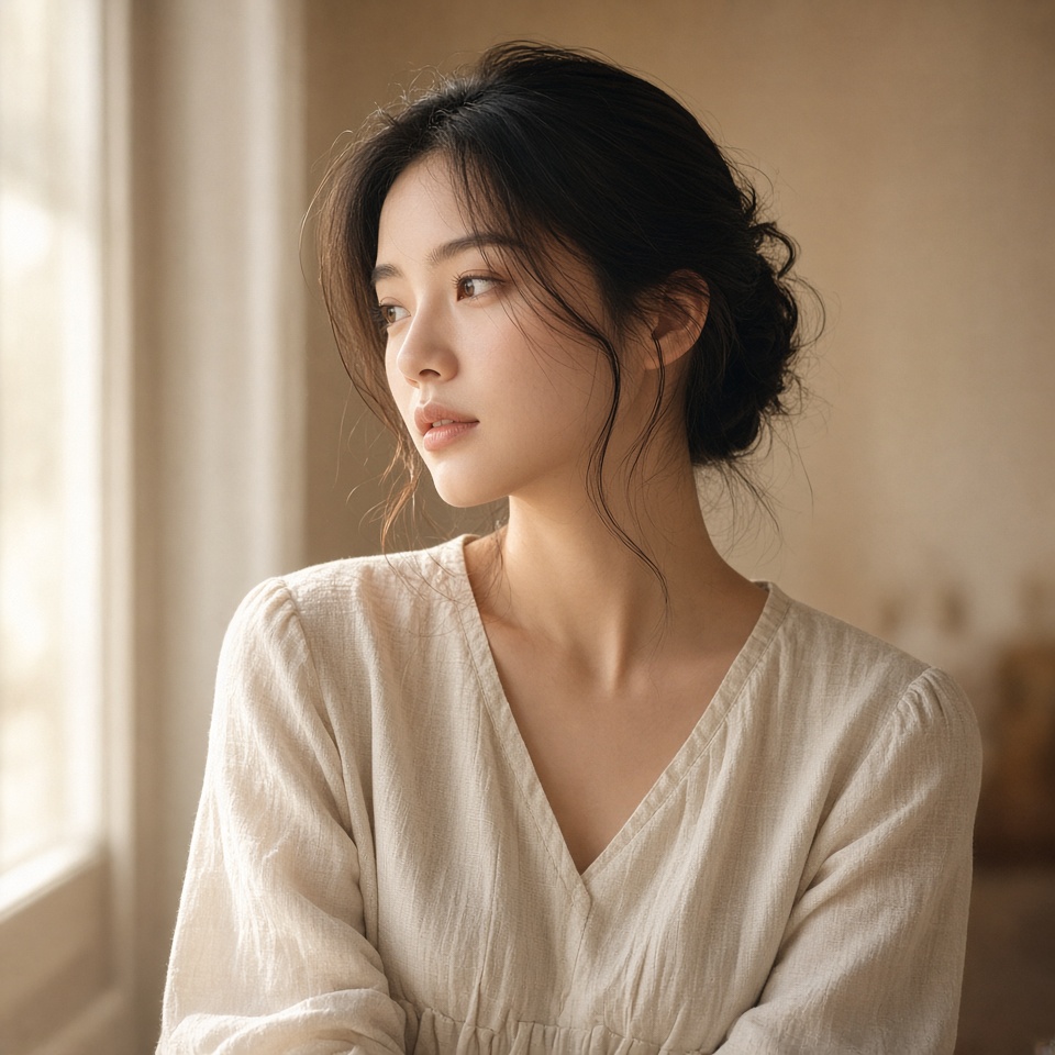 young east asian woman, elegant portrait…