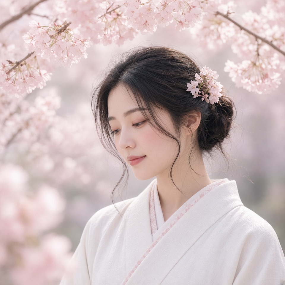 portrait of a serene woman in a white ki…