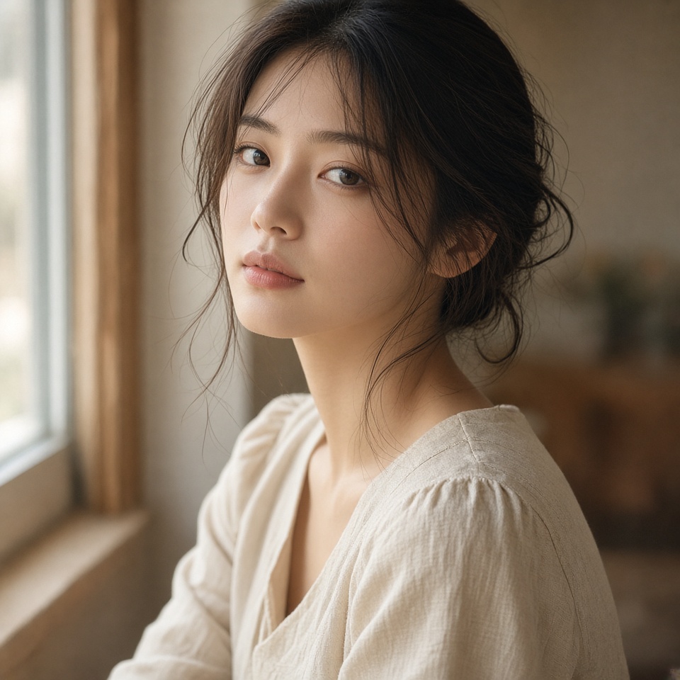young east asian woman, elegant portrait…