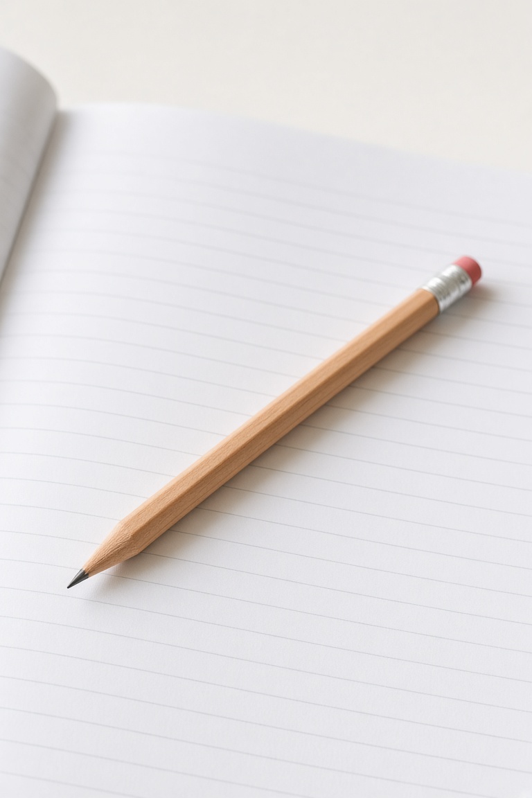 a plain wooden pencil resting on a white…