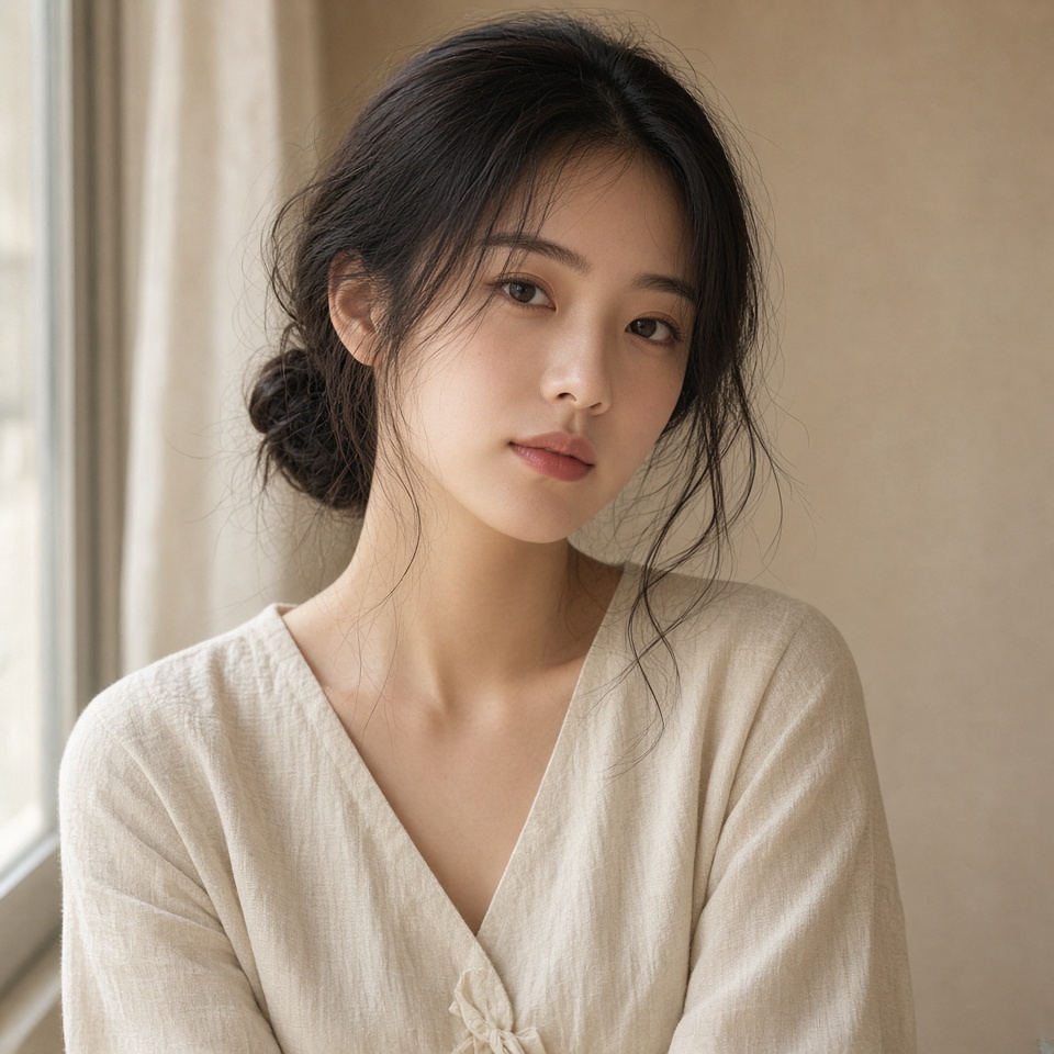 young east asian woman, elegant portrait…