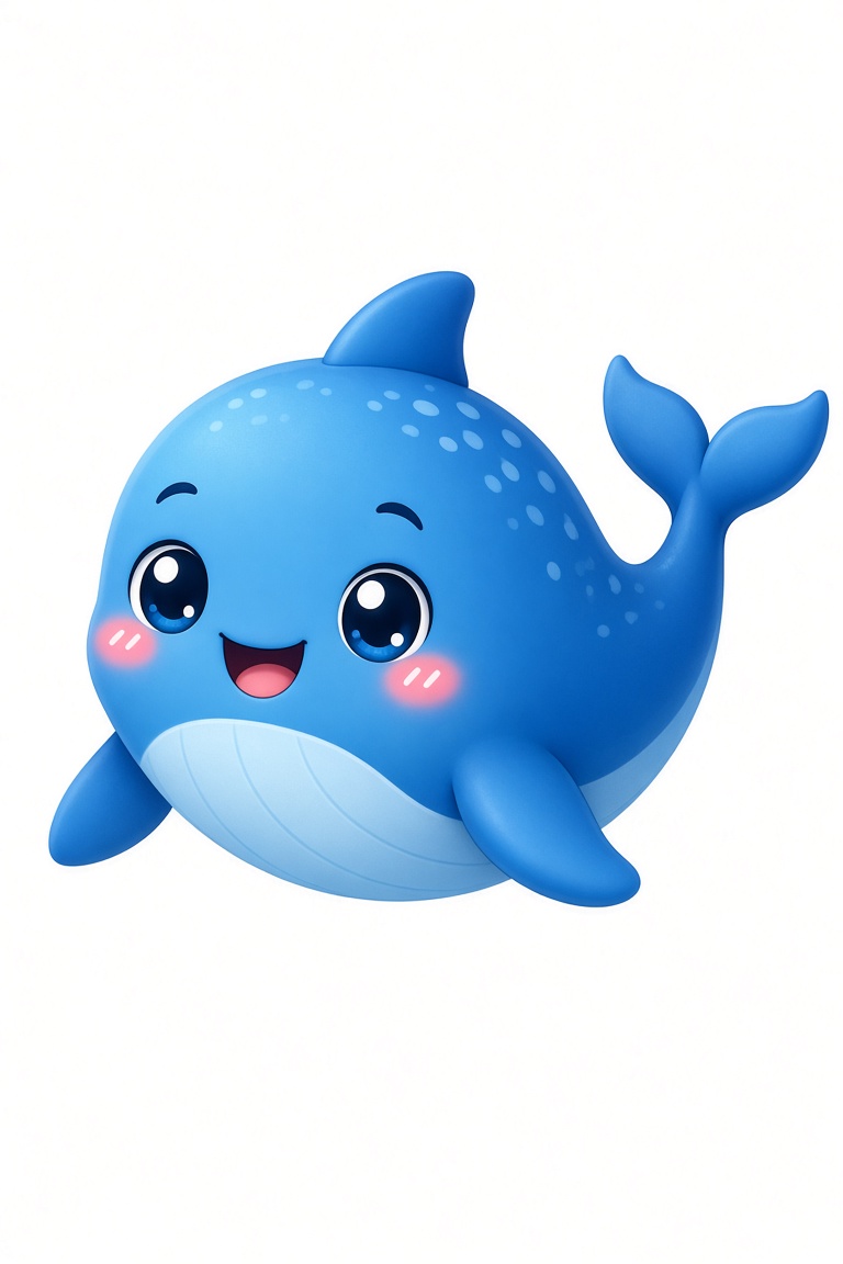 a cute blue whale, chibi style, cartoon