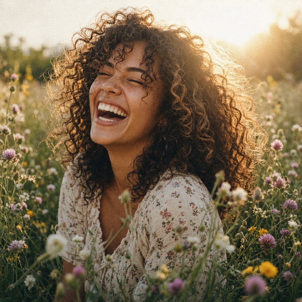 young woman laughing, natural curl hair,…