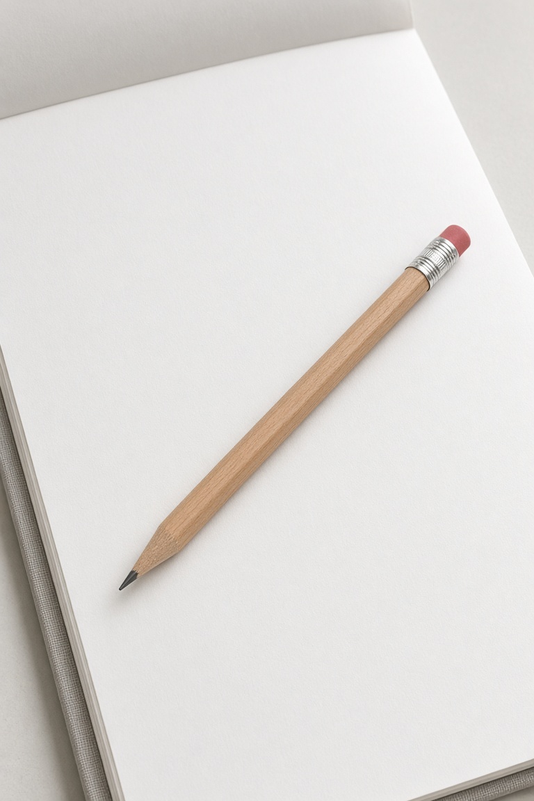 a plain wooden pencil resting on a white…