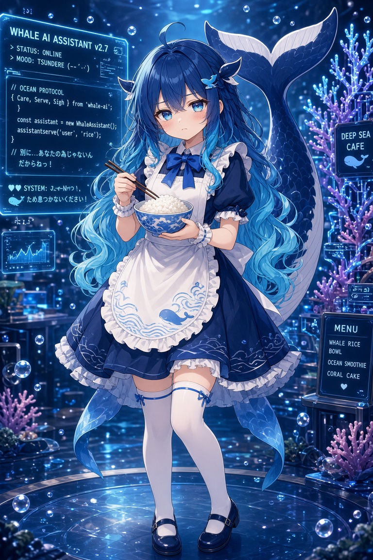1girl, solo, original blue whale-themed…