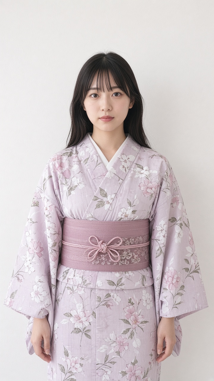 生成一個日本女生穿和服只到腰下的正面全身照