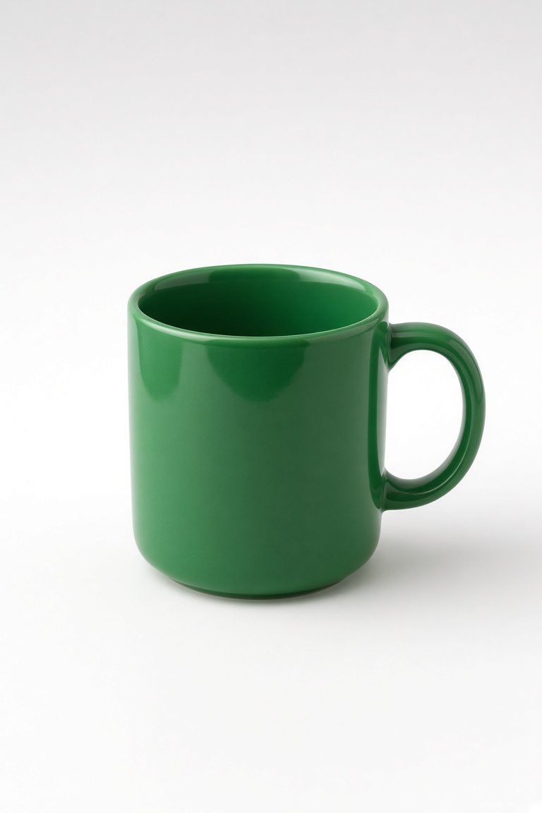 a single green mug on a plain white tabl…