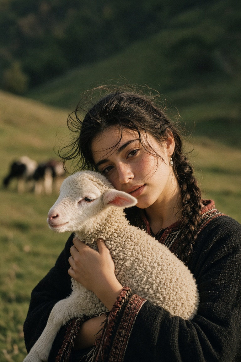 A vertical, film-like outdoor portrait o…