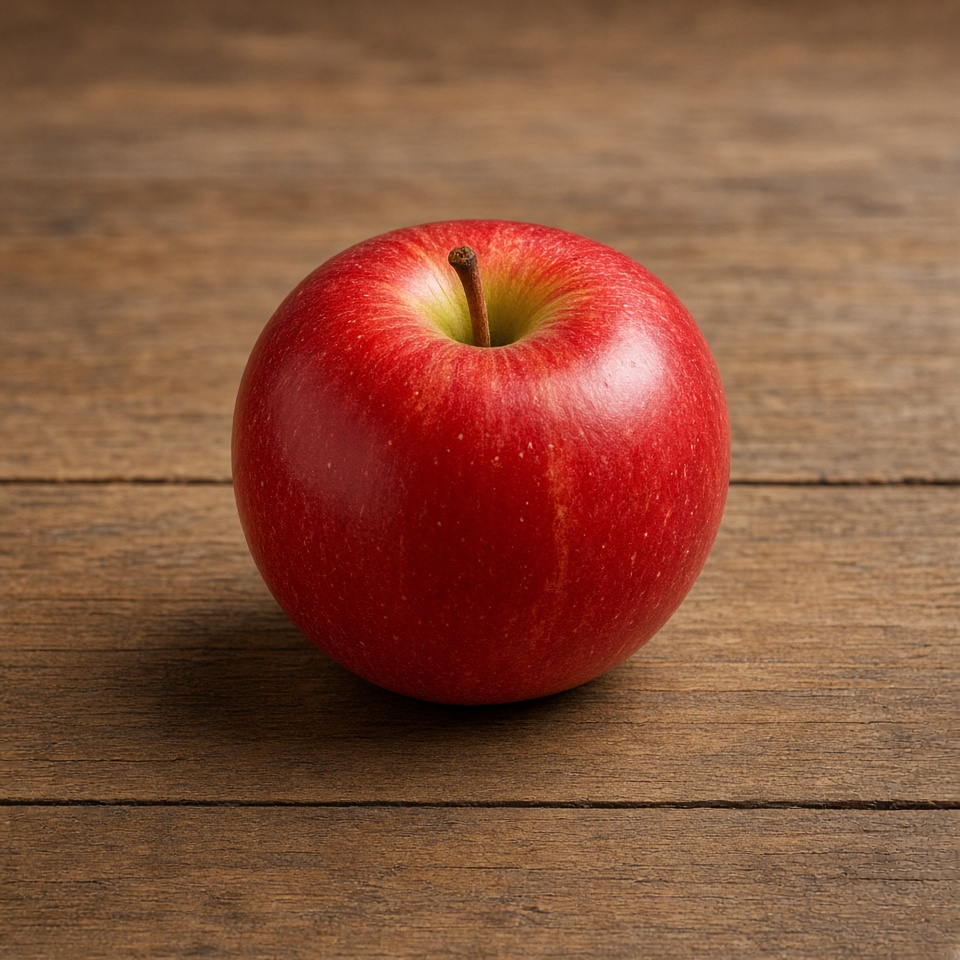 a red apple on a wooden table, studio li…