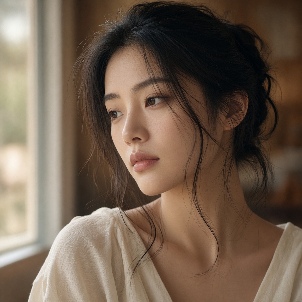 young east asian woman, elegant portrait…