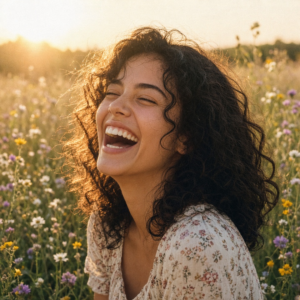 young woman laughing, natural curl hair,…