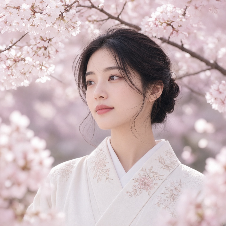 portrait of a serene woman in a white ki…
