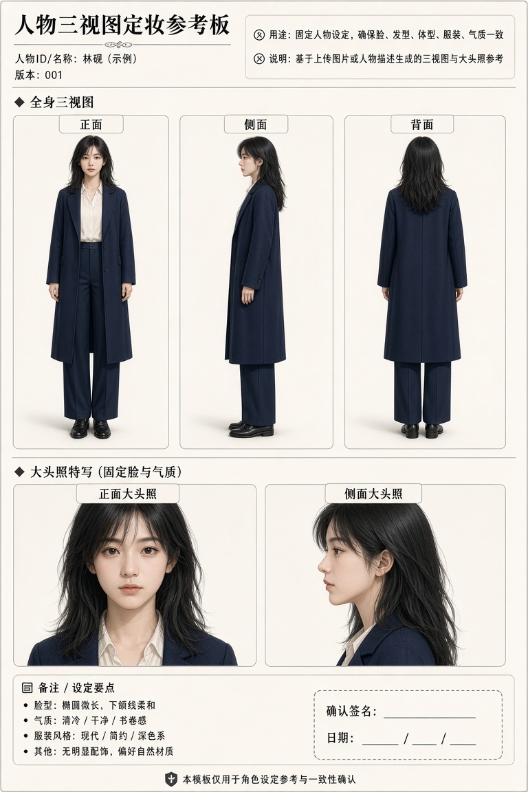 用于生成人物三视图定妆参考板
