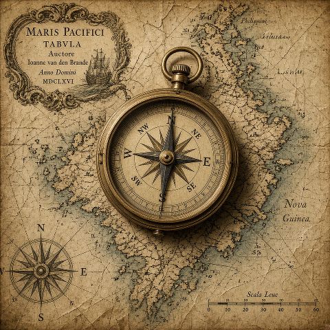 a golden compass on an old map