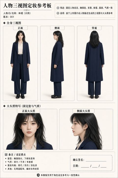 用于生成人物三视图定妆参考板